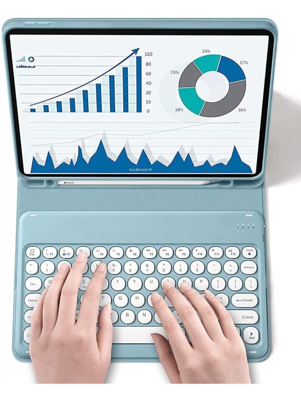 Cute Round Keys Keyboard Case for iPad 10.2" / Pro 10.5 / Air 3 – Blue